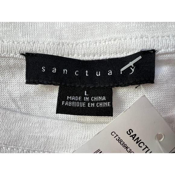 SANCTUARY TOP WOMENS SIZE LARGE 100% LINEN PERFECT TEE SHIRT WHITE NEW - Picture 3 of 12